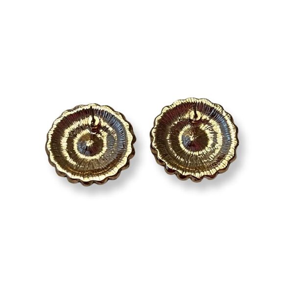 NEW Rhinestone Encrusted Gold Tone Round Earrings - Picture 2 of 2